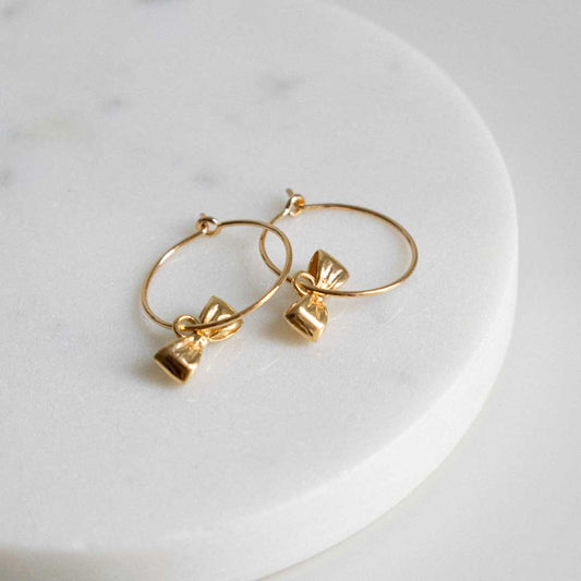 Gold-Plated Bow Tie Drop Hoops