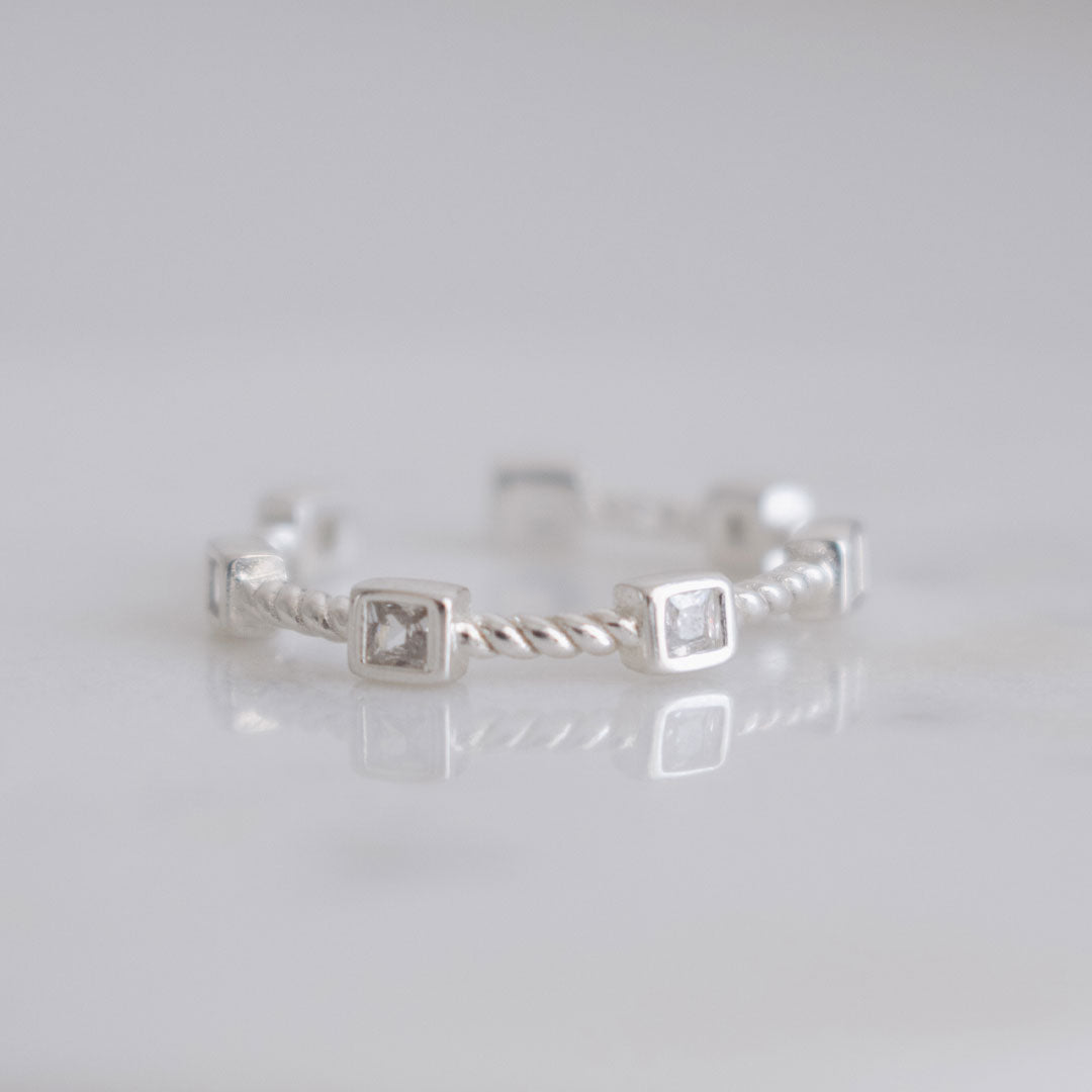 Adjustable Baguette Silver Ring