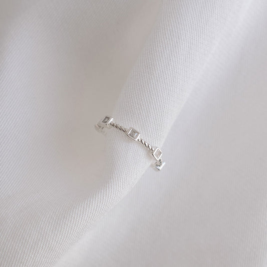 Adjustable Baguette Silver Ring