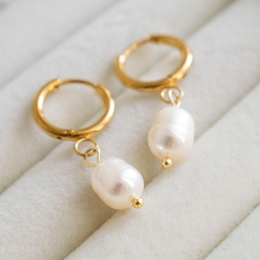 Pearl Dangle Hoops