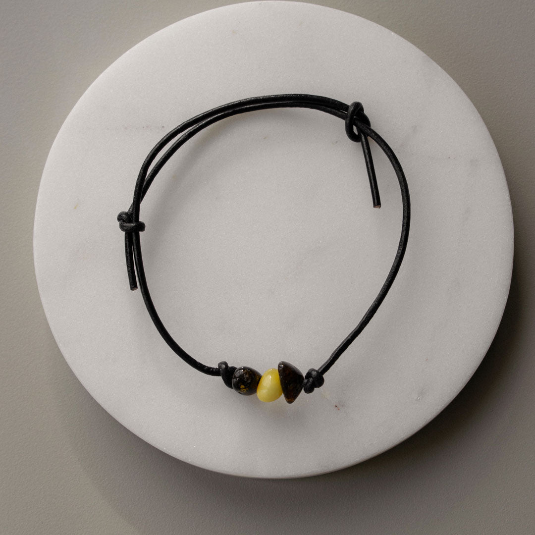 Leather Multicolor Amber Bracelet