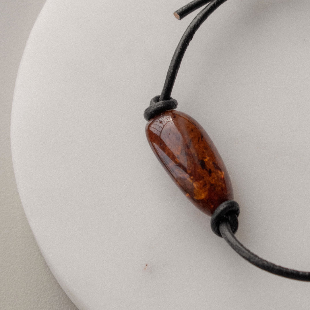 Leather Cognac Amber Bracelet