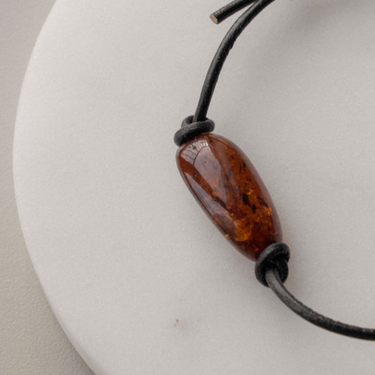 Leather Cognac Amber Bracelet