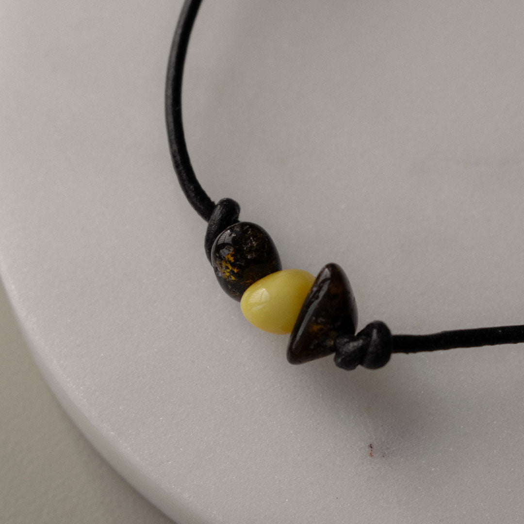 Leather Multicolor Amber Bracelet