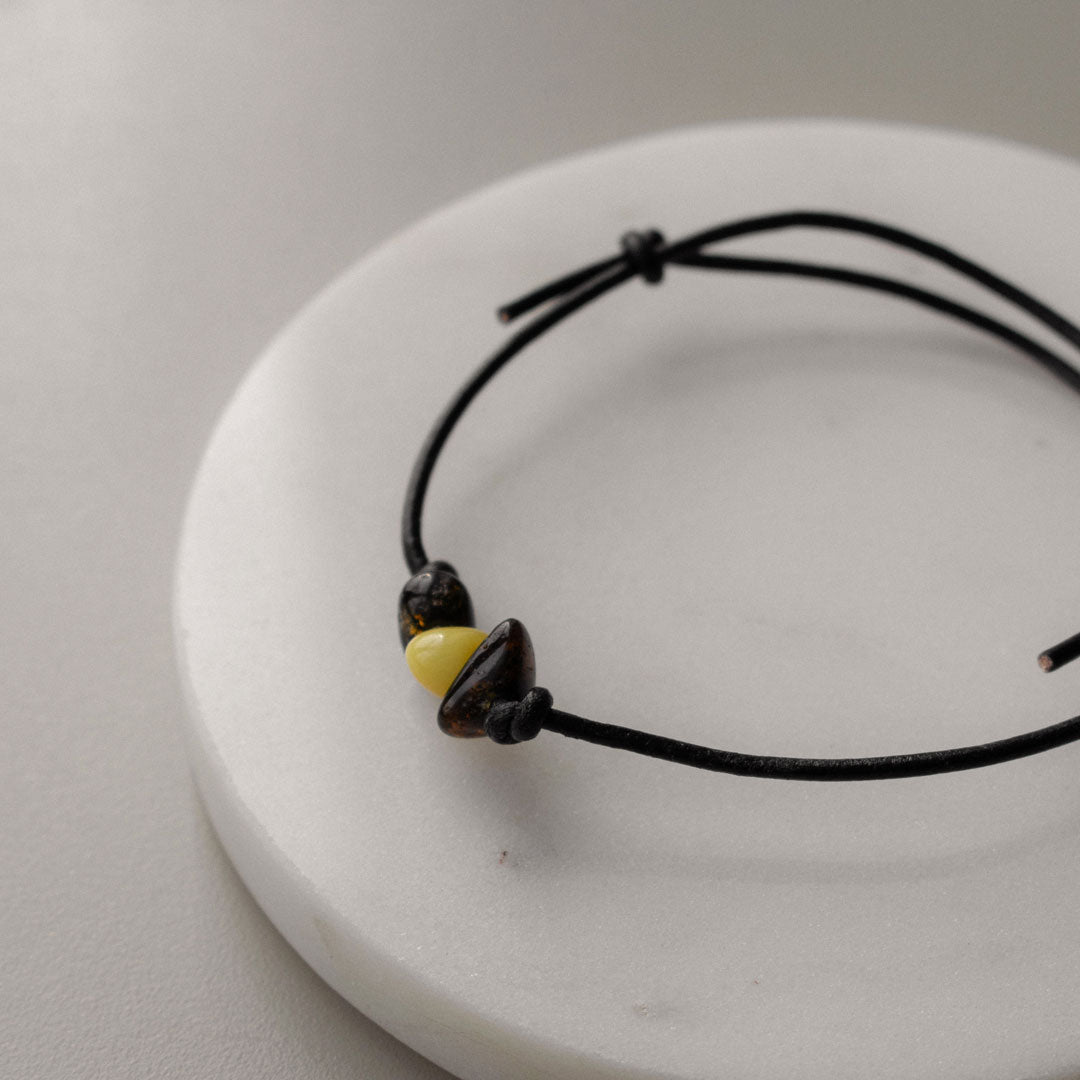 Leather Multicolor Amber Bracelet