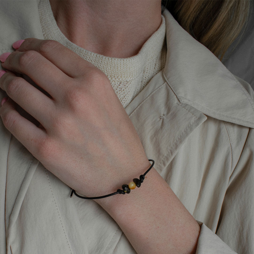 Leather Multicolor Amber Bracelet