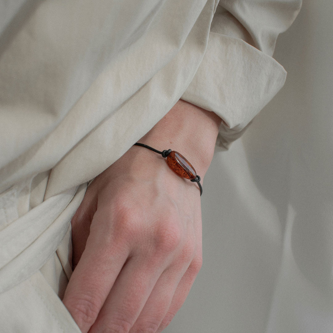 Leather Cognac Amber Bracelet