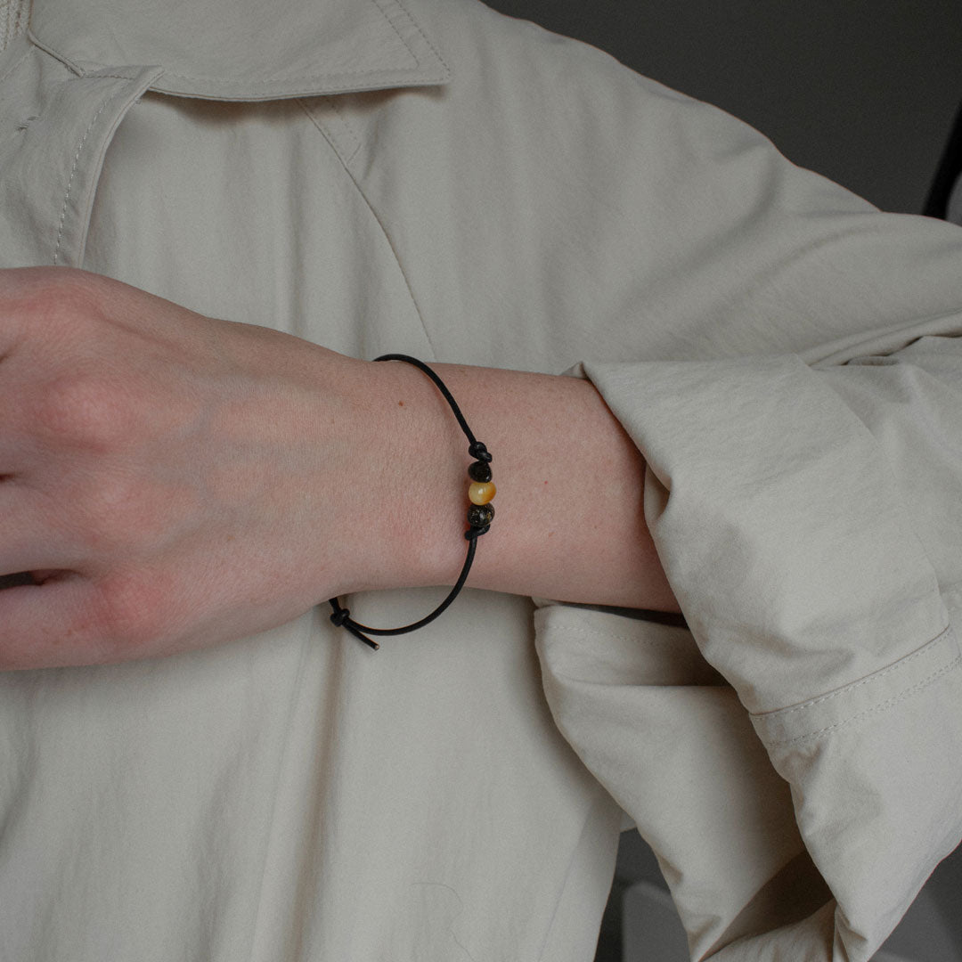 Leather Multicolor Amber Bracelet