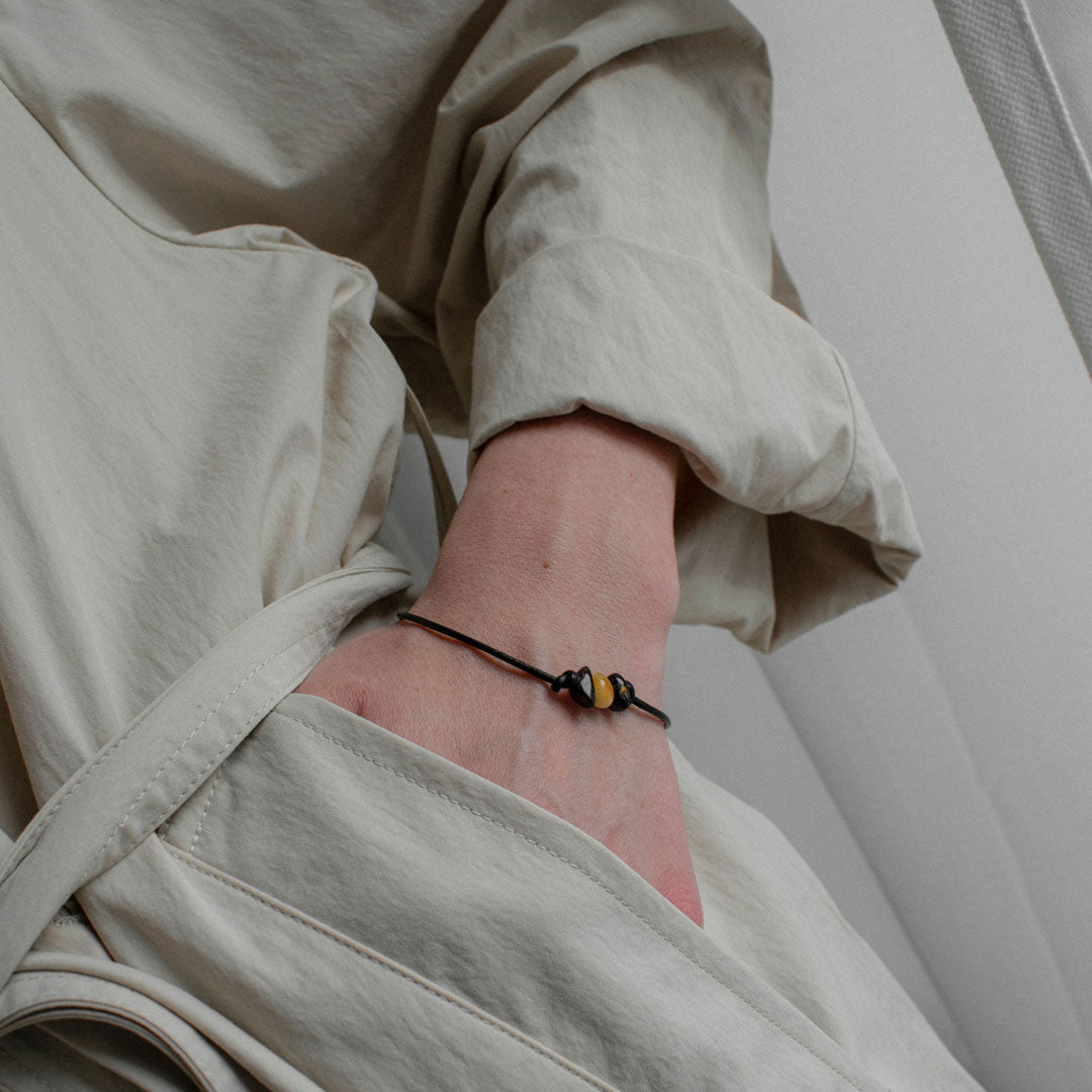 Leather Multicolor Amber Bracelet