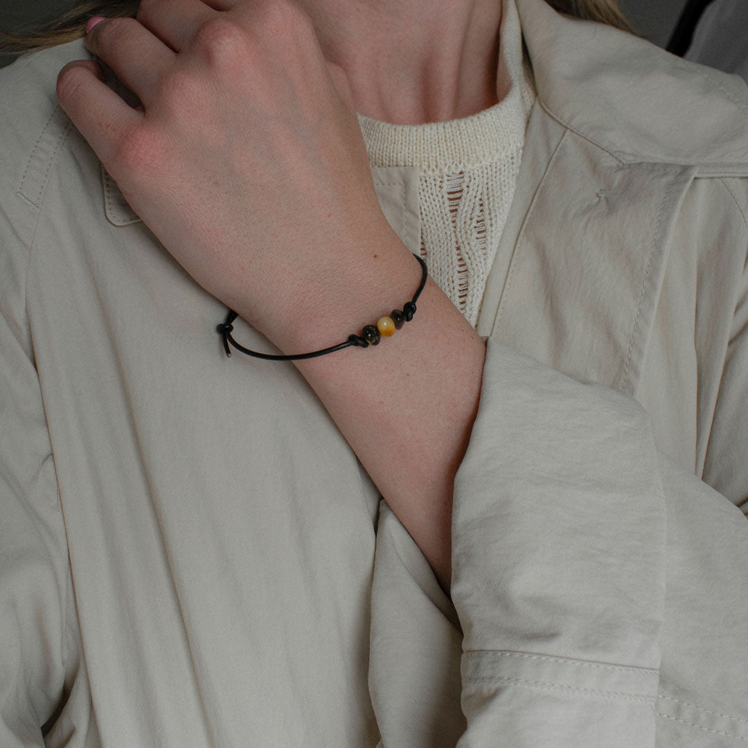 Leather Multicolor Amber Bracelet