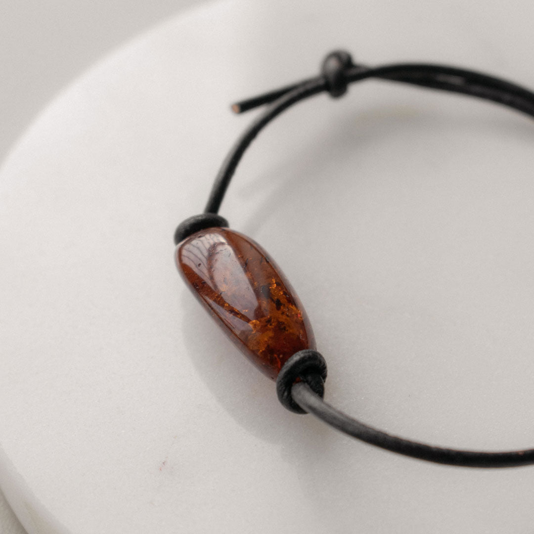 Leather Cognac Amber Bracelet