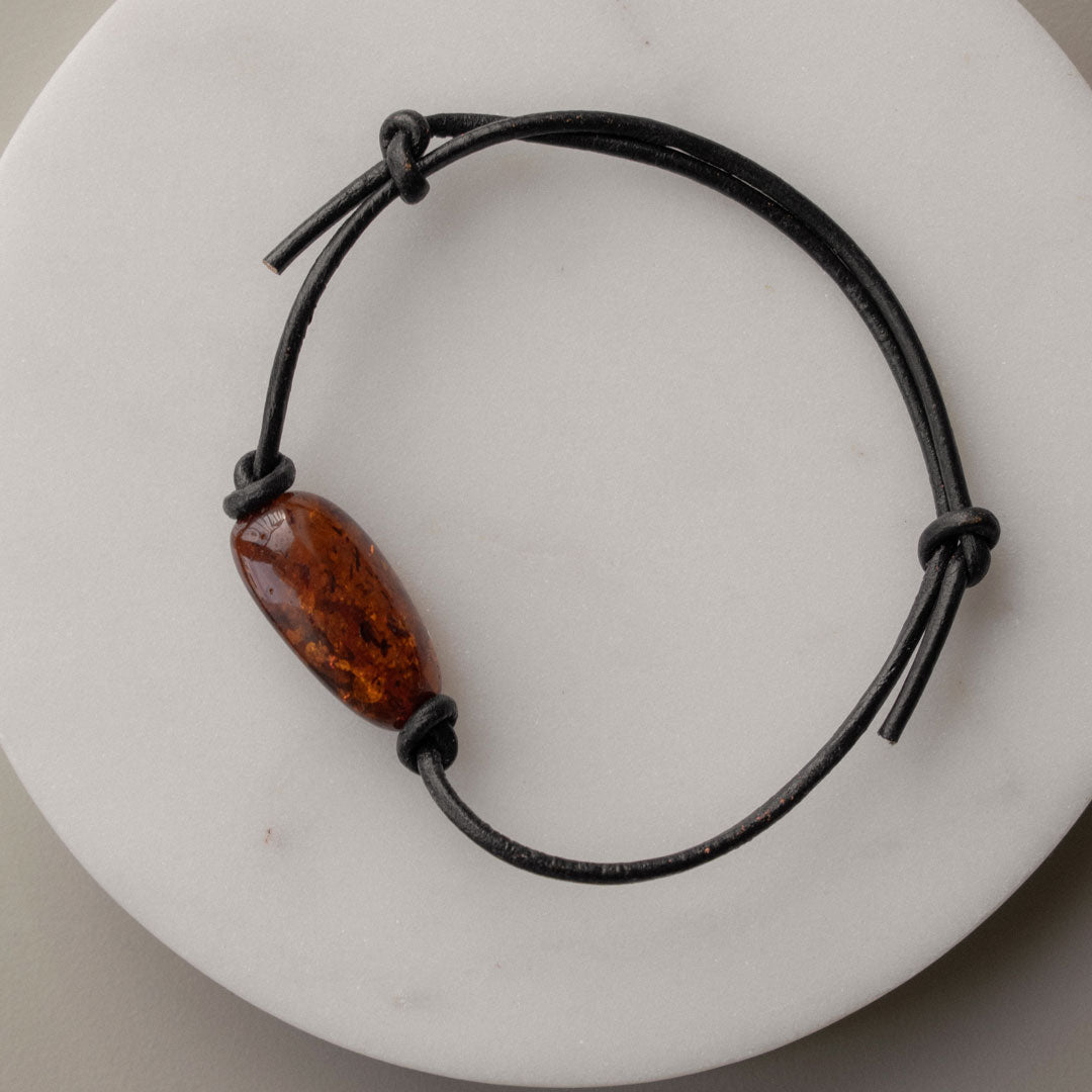 Leather Cognac Amber Bracelet