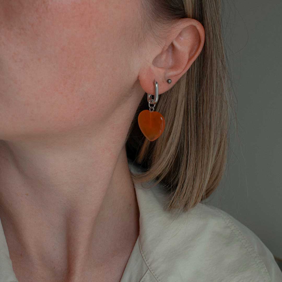 Asymmetric Orange Heart Earrings