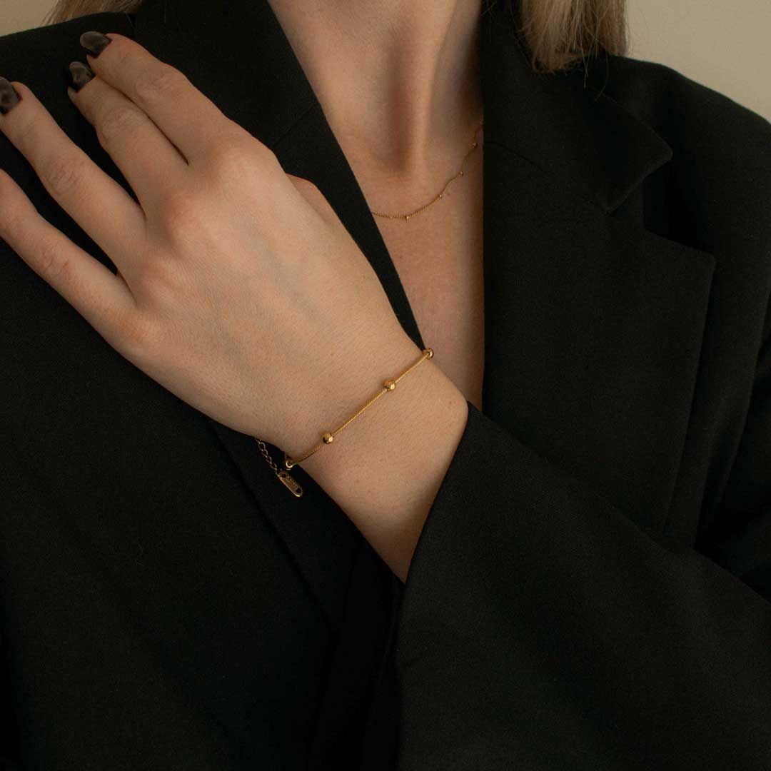 Gold Bead Chain Necklace & Bracelet Set