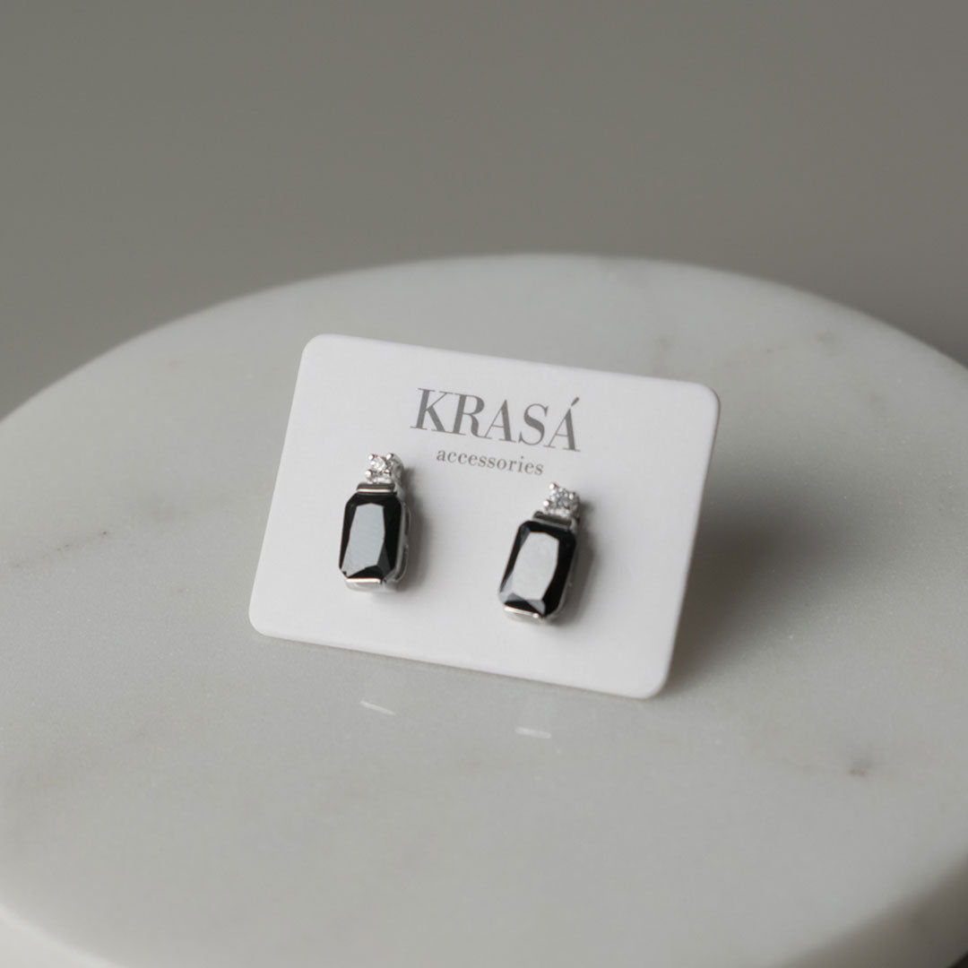 Sterling Silver Black Stone Zircon Studs