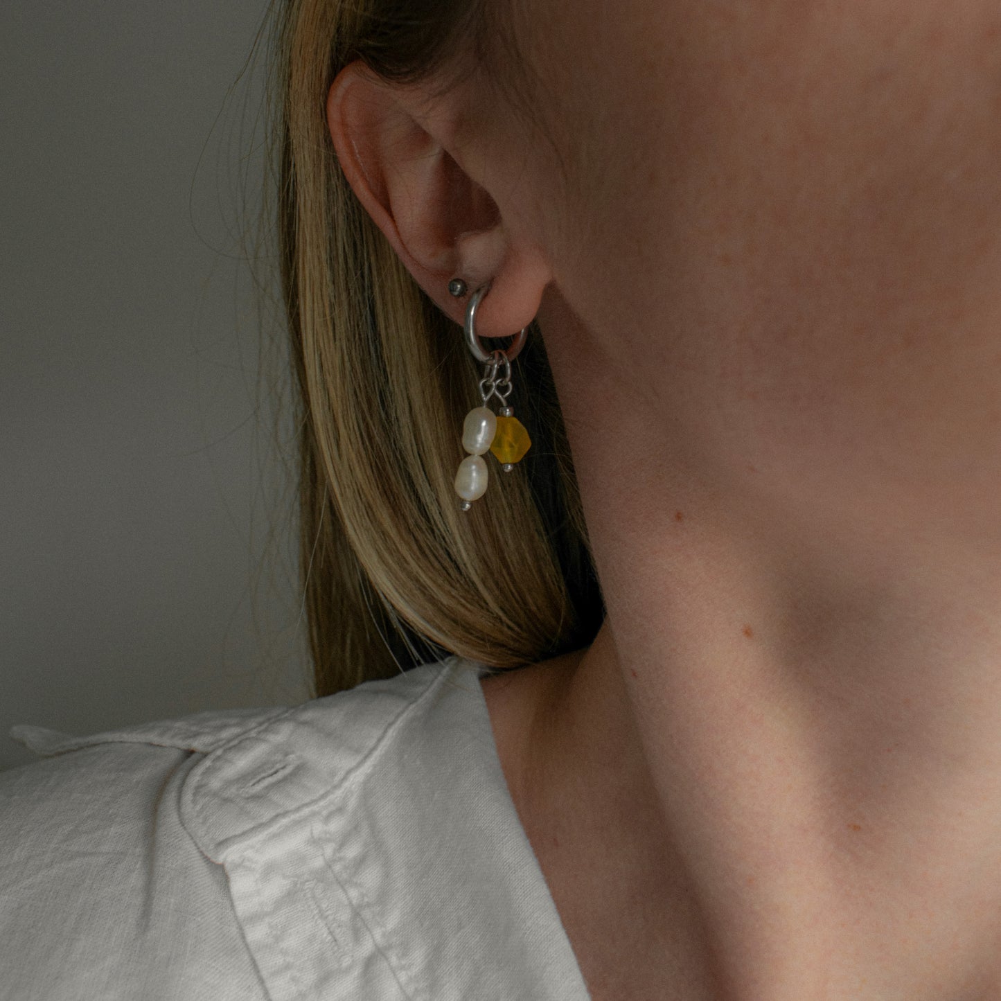 Yellow Bead & Balloon Dog Asymmetric Hoops