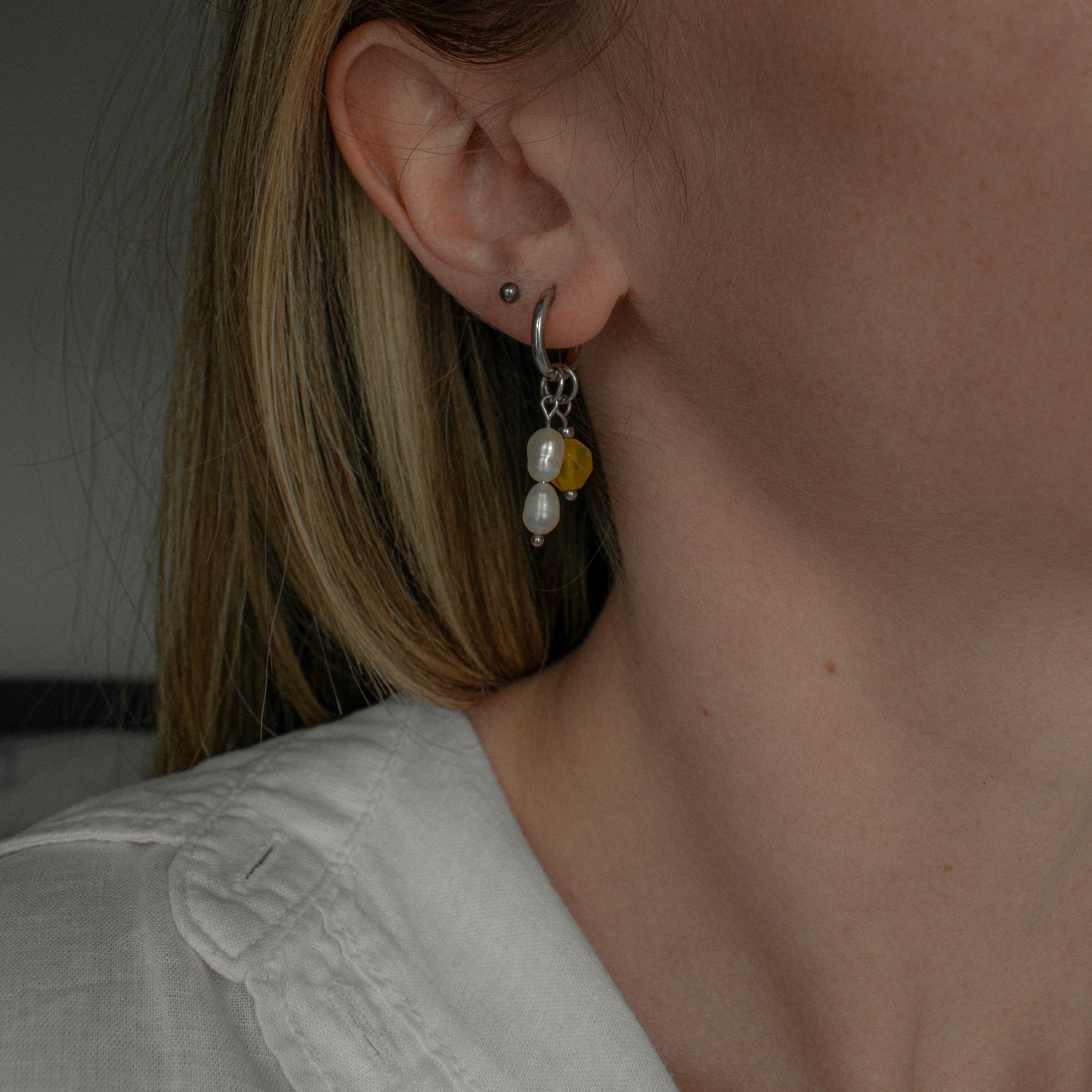 Yellow Bead & Balloon Dog Asymmetric Hoops