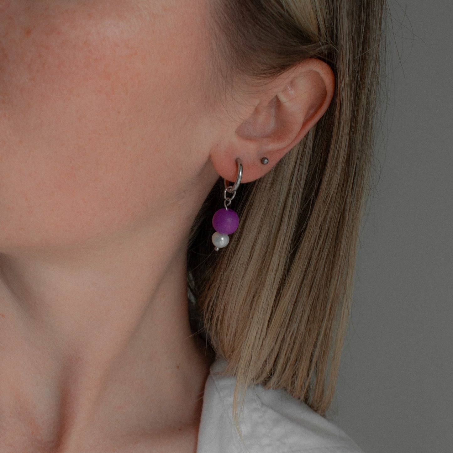 Pearl and Quartz Star Asymmetric Hoops