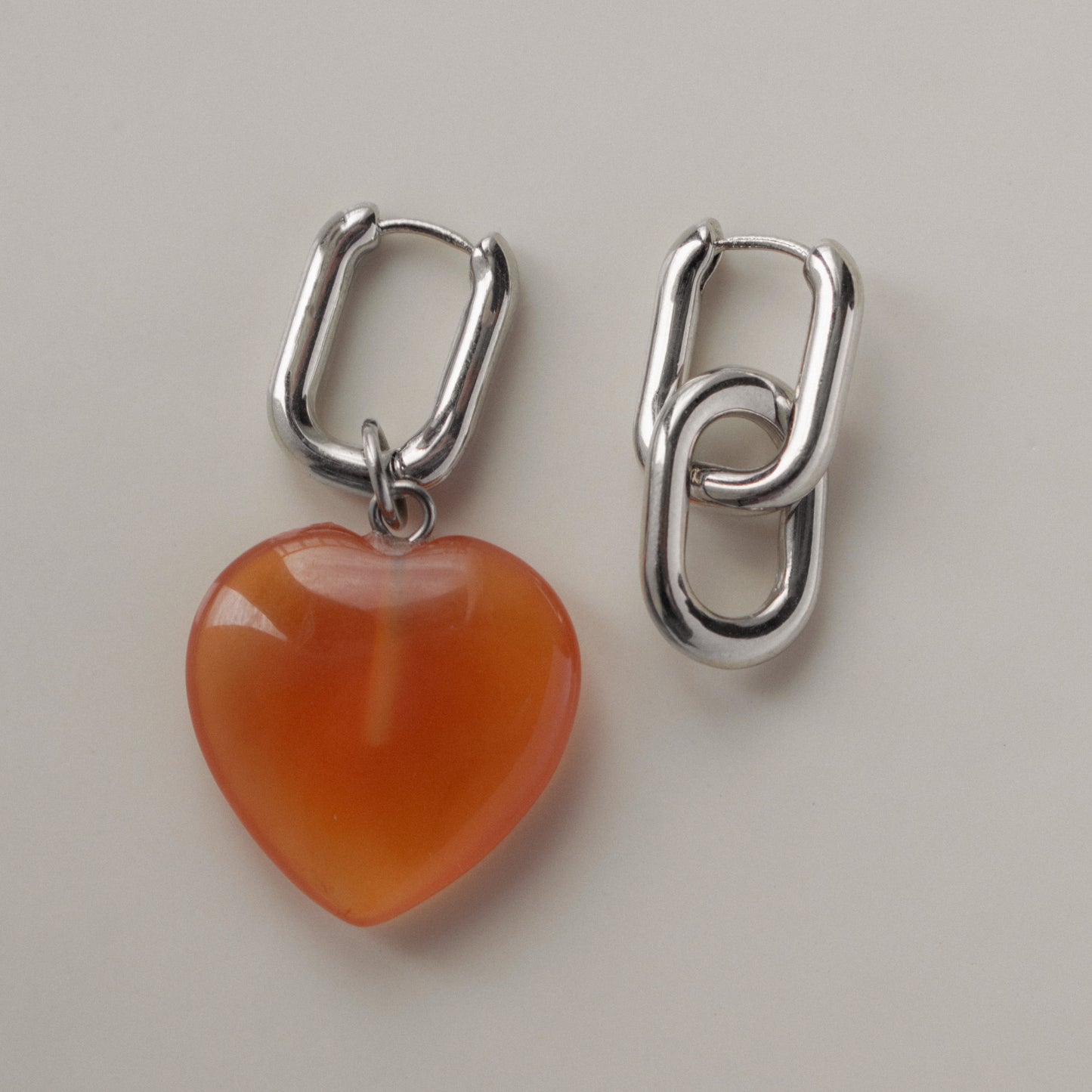 Asymmetric Orange Heart Earrings