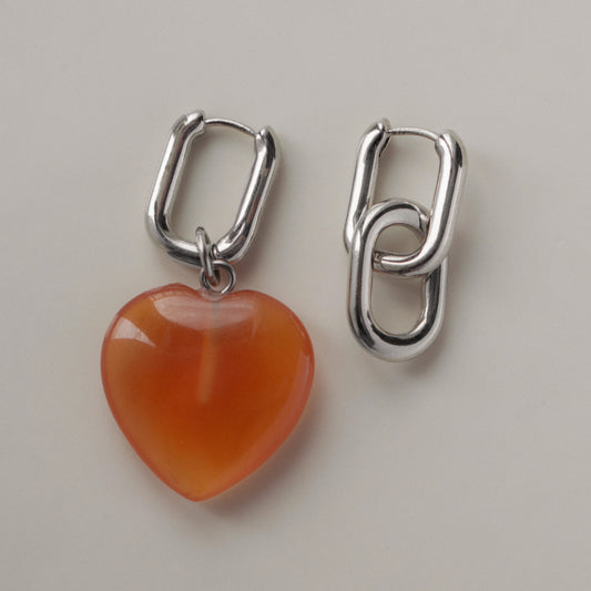 Asymmetric Orange Heart Earrings