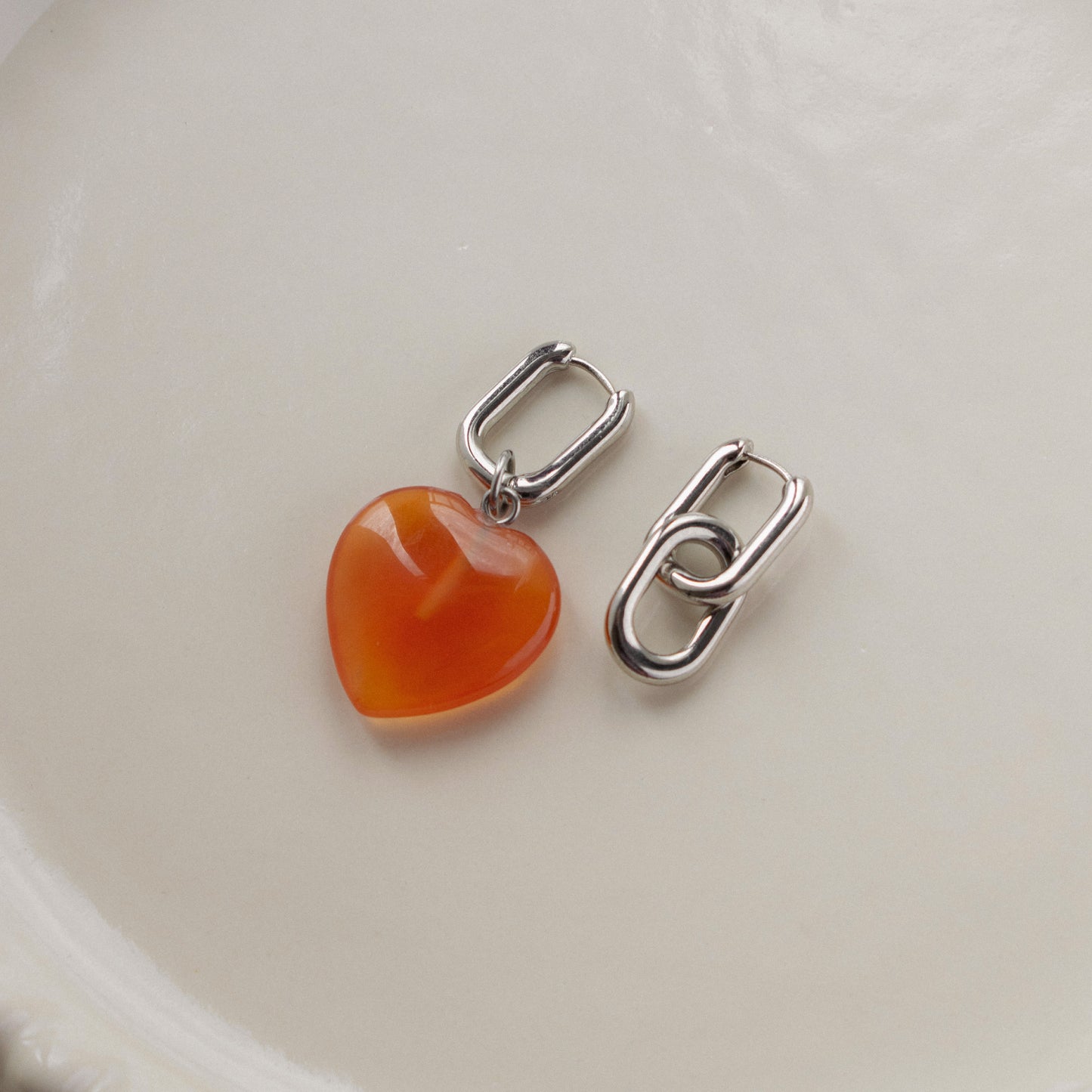 Asymmetric Orange Heart Earrings