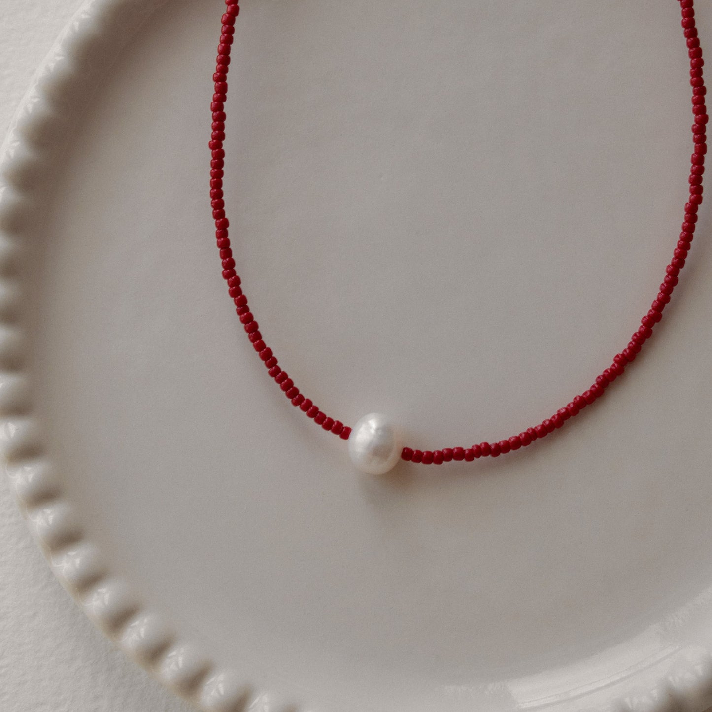 Red Beaded Pearl Necklace
