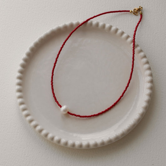 Red Beaded Pearl Necklace