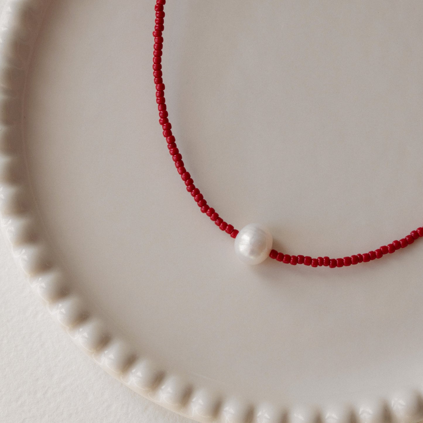 Red Beaded Pearl Necklace