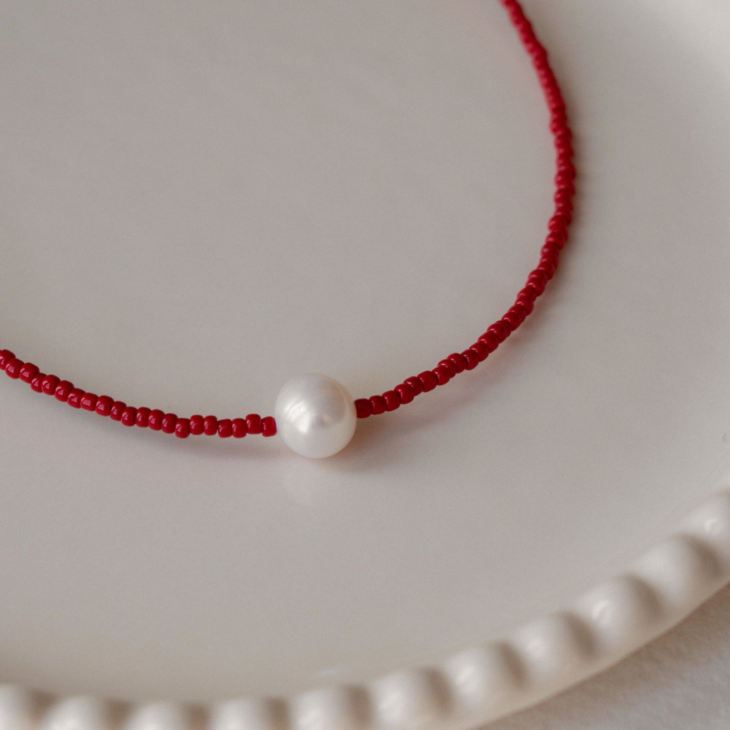 Red Beaded Pearl Necklace