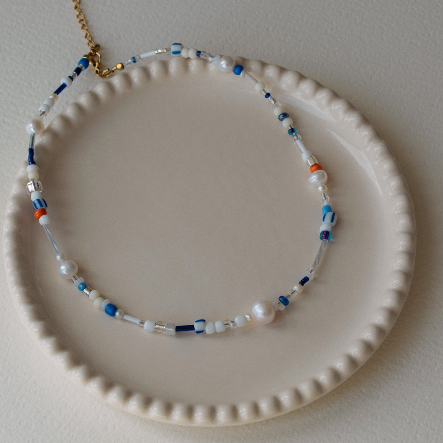 Blue Beaded Pearl Necklace "Ocean"