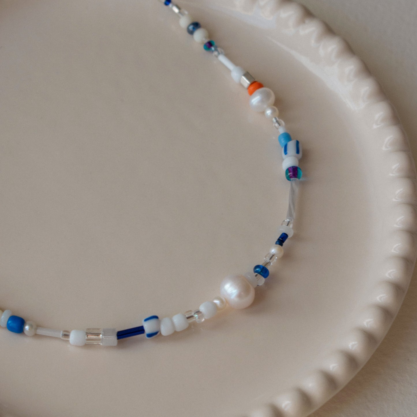 Blue Beaded Pearl Necklace "Ocean"