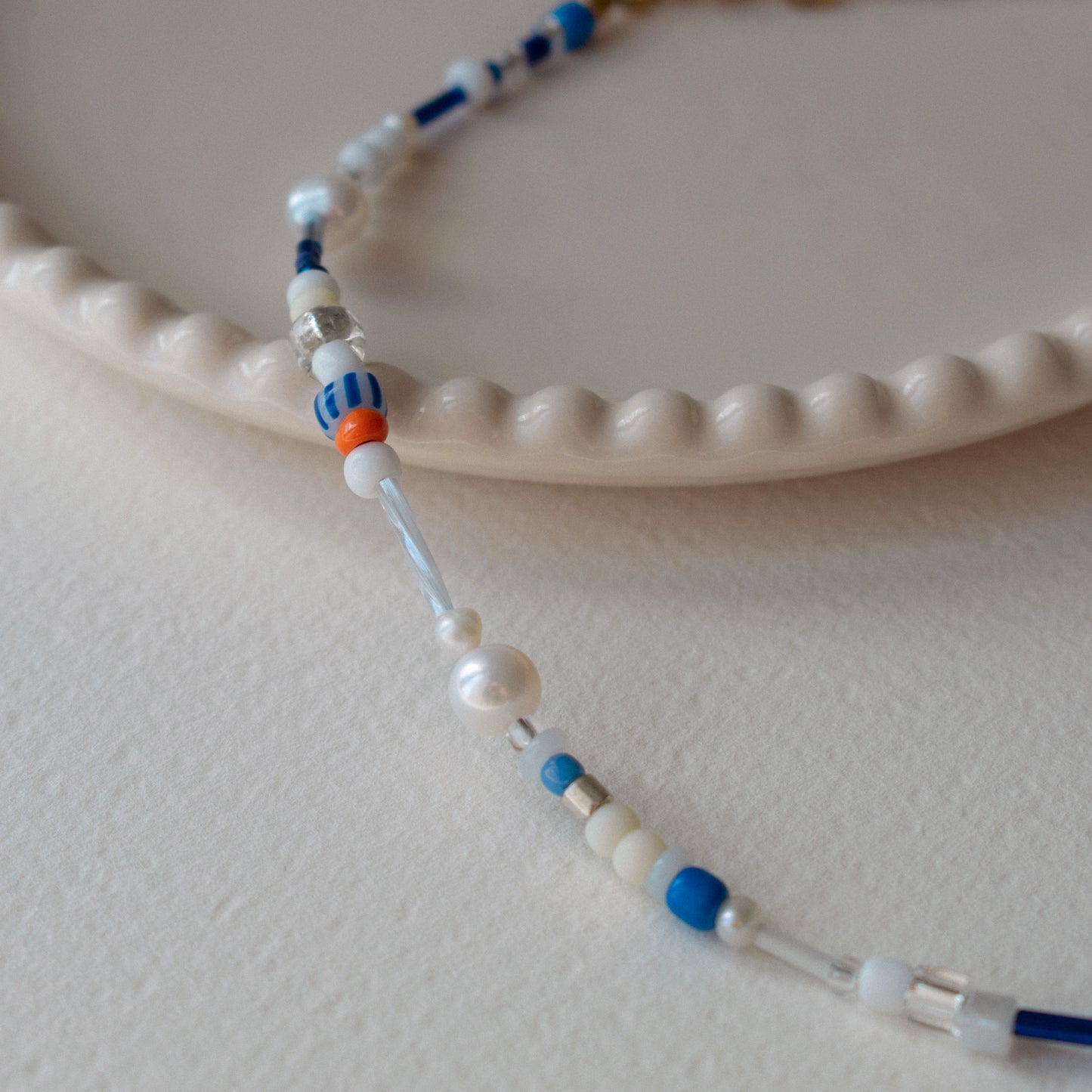 Blue Beaded Pearl Necklace "Ocean"