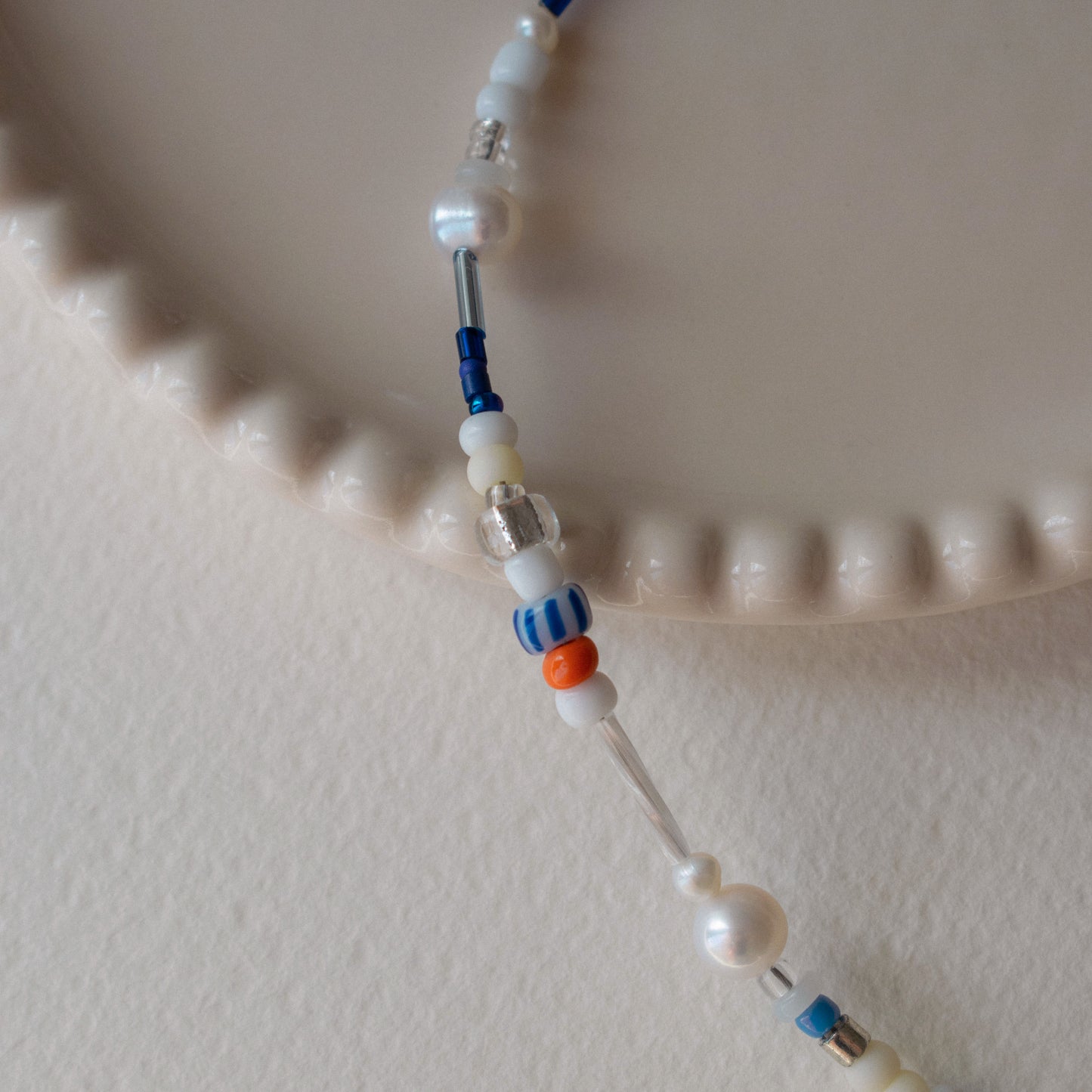 Blue Beaded Pearl Necklace "Ocean"