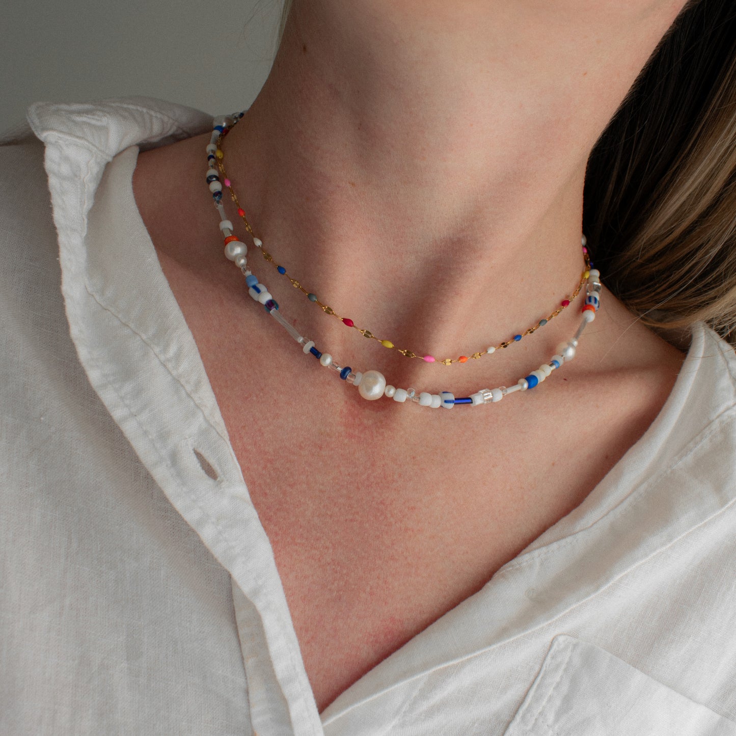 Blue Beaded Pearl Necklace "Ocean"