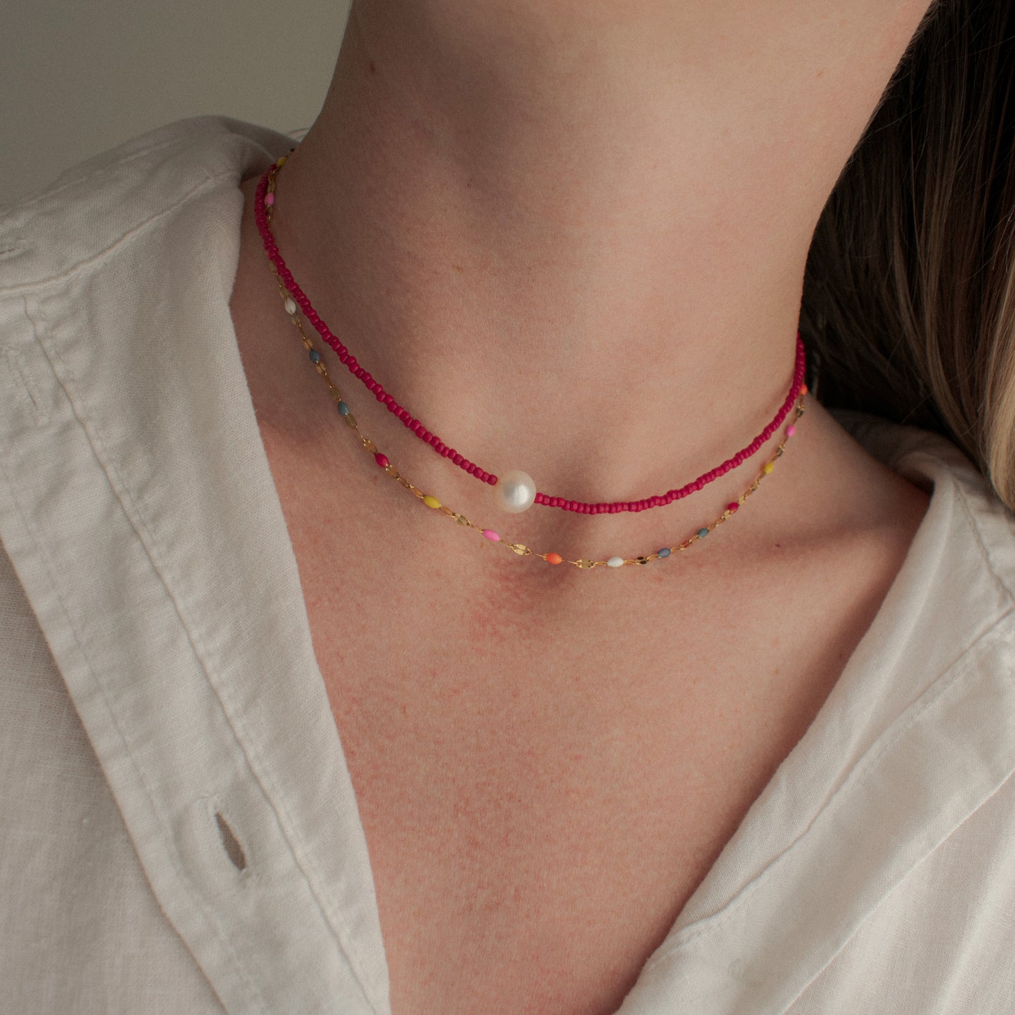 Red Beaded Pearl Necklace