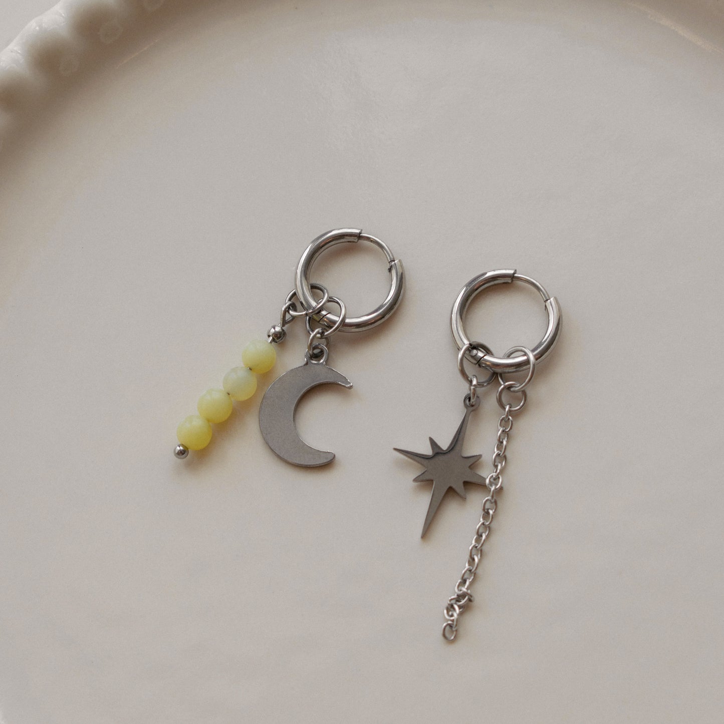 Otava - Asymmetric North Star Earrings with Yellow Beads
