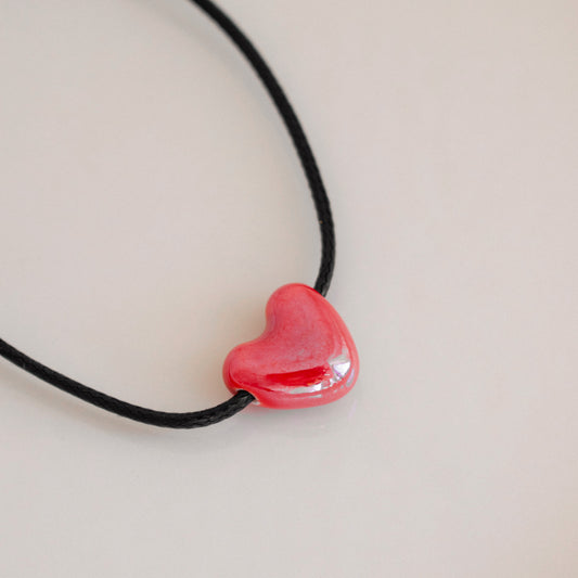 Heart Pendant Black Cord Necklace