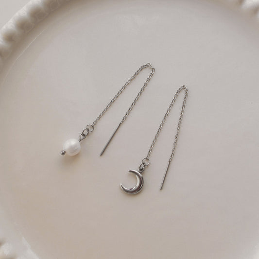 Moon & Pearl Threader Earrings