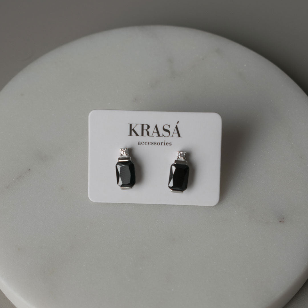 Sterling Silver Black Stone Zircon Studs