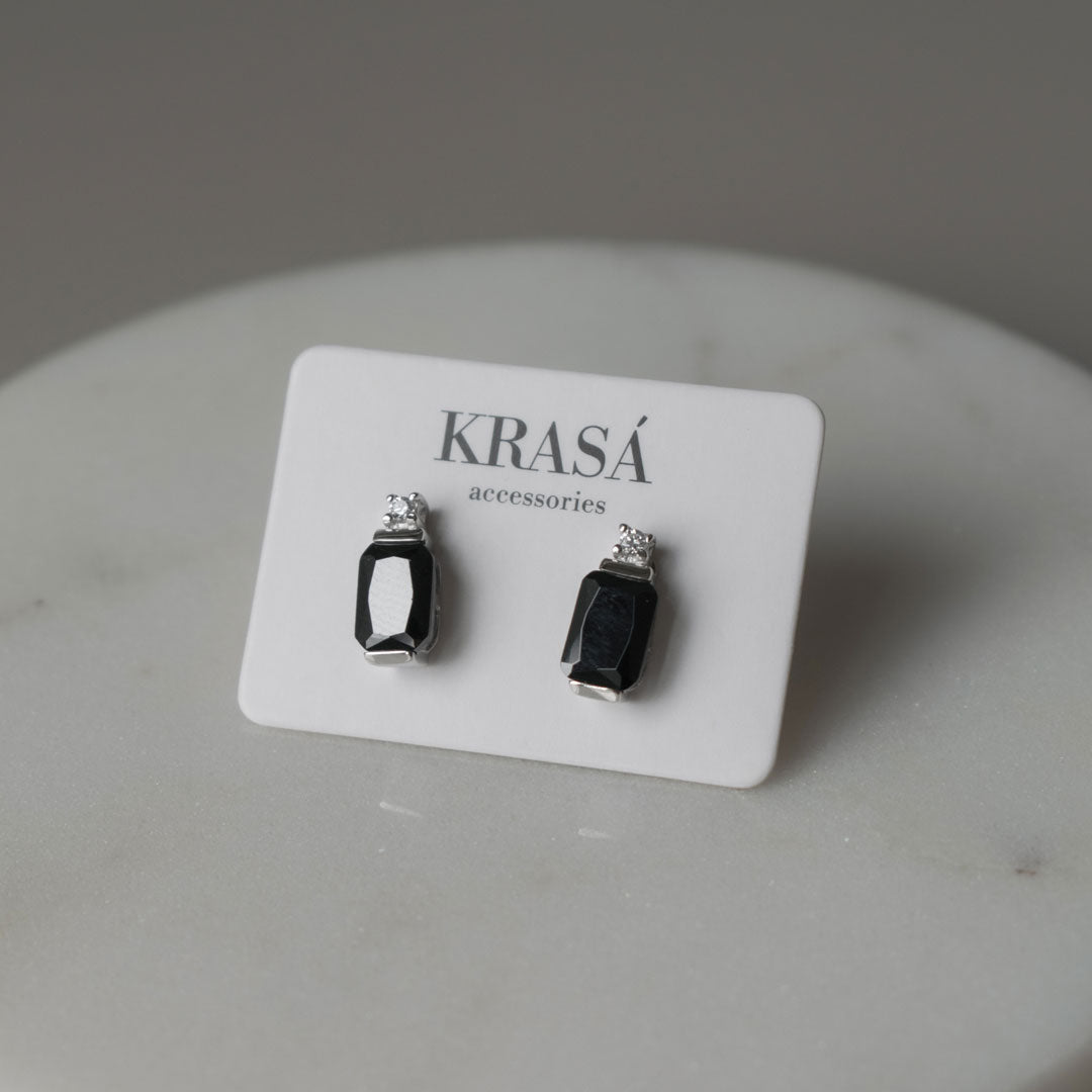 Sterling Silver Black Stone Zircon Studs