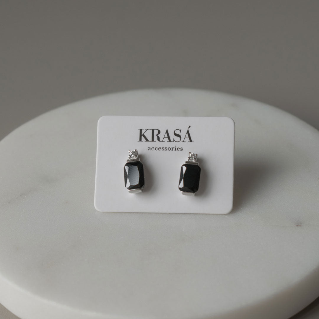 Sterling Silver Black Stone Zircon Studs
