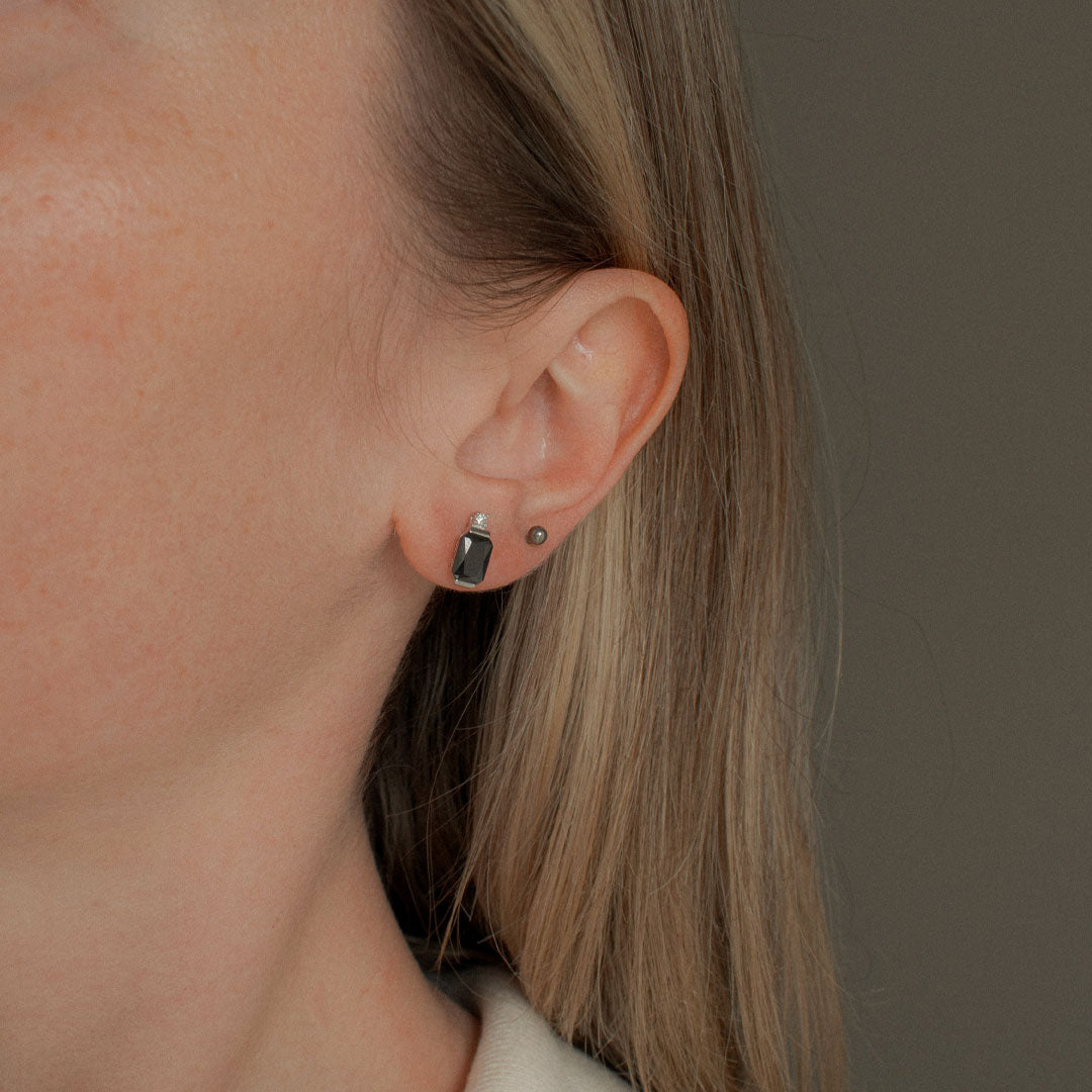 Sterling Silver Black Stone Zircon Studs