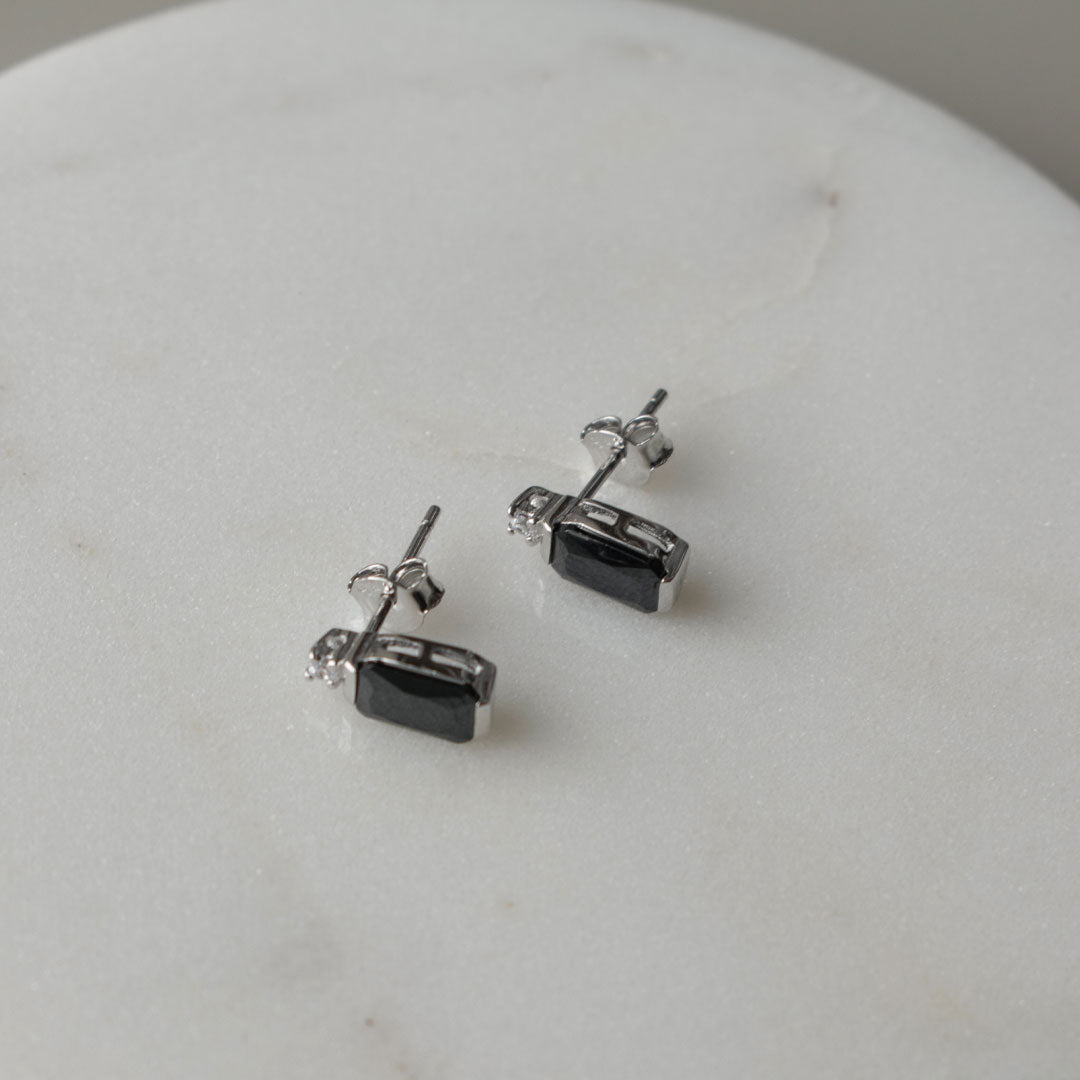 Sterling Silver Black Stone Zircon Studs