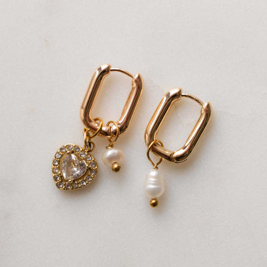 Asymmetric Heart Pearl Earrings