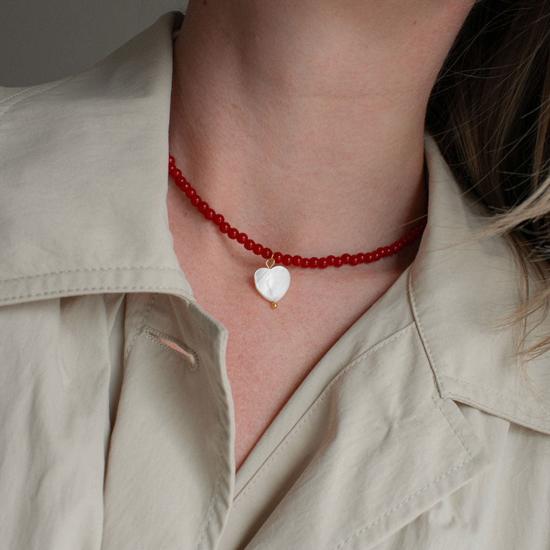 Red Beaded Heart Necklace