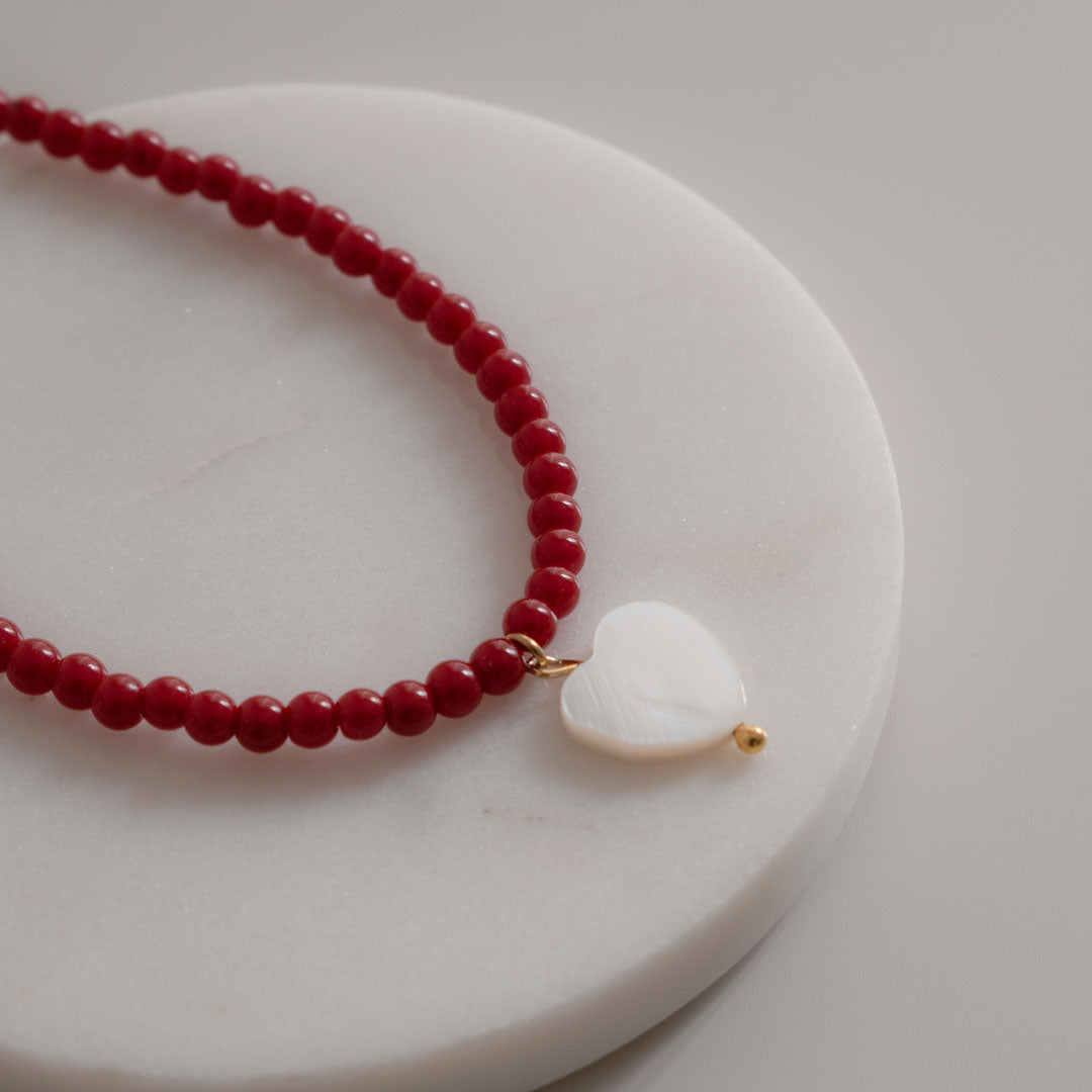 Red Beaded Heart Necklace