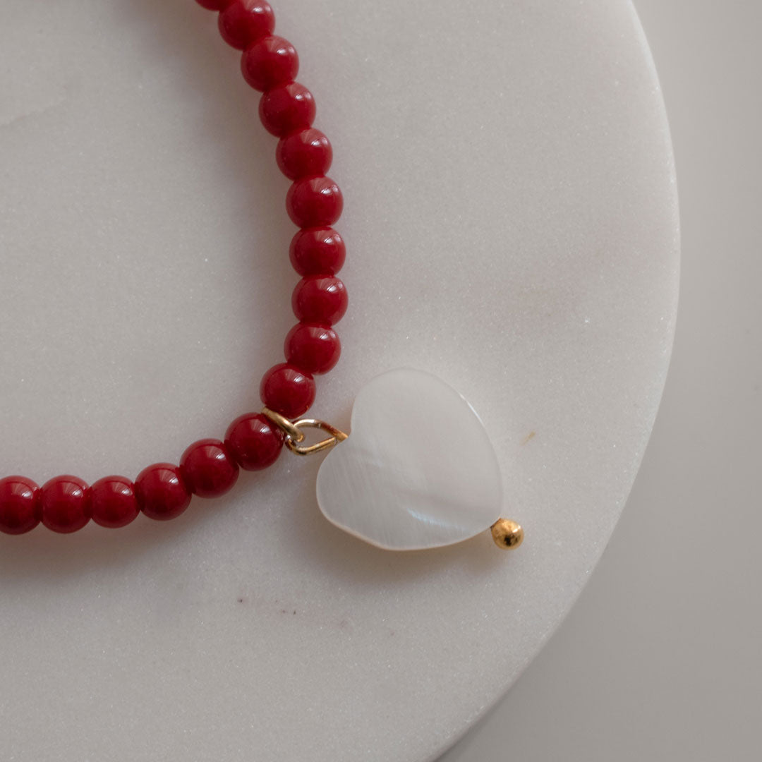Red Beaded Heart Necklace
