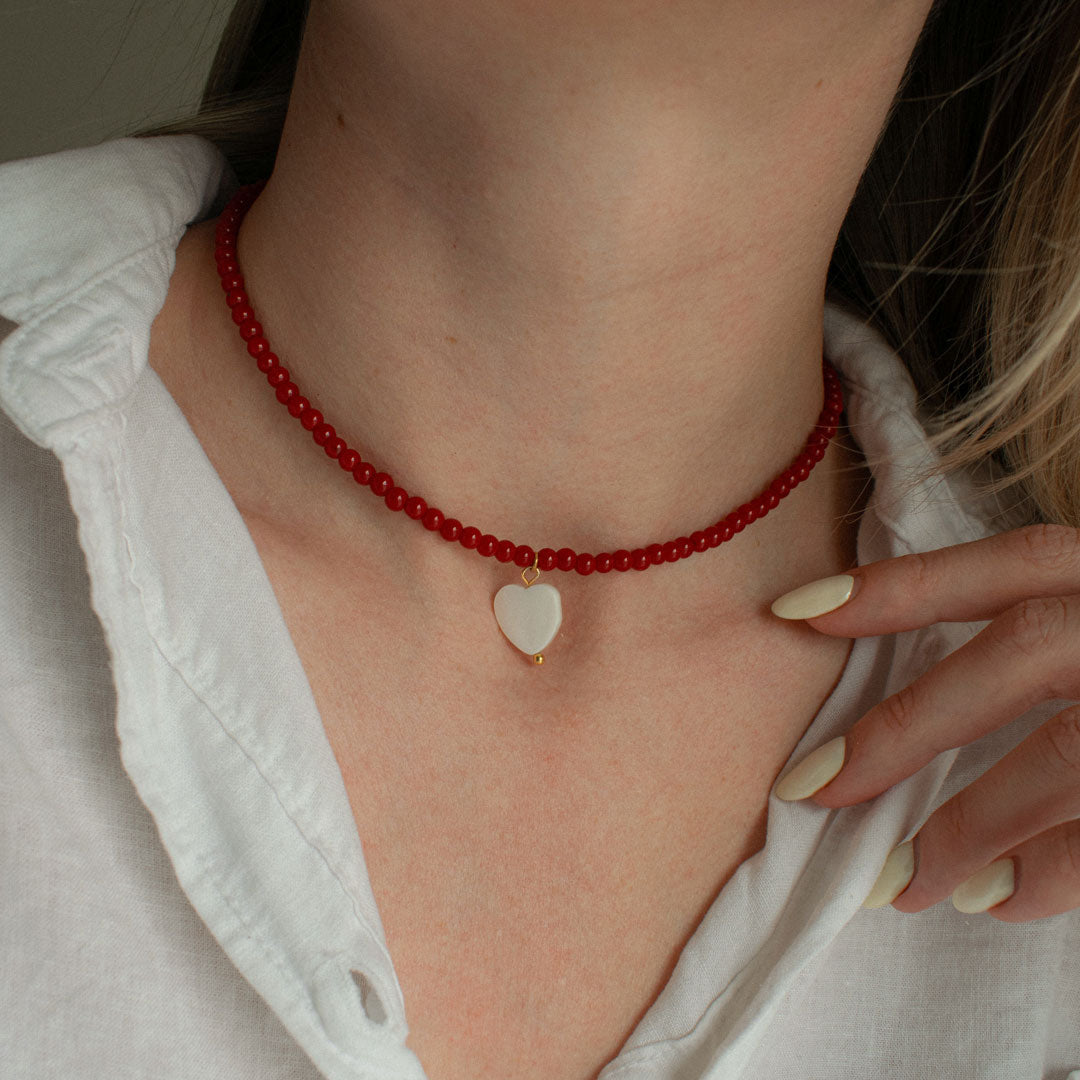 Red Beaded Heart Necklace