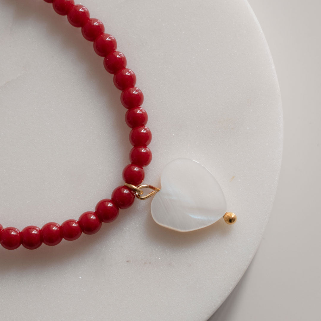 Red Beaded Heart Necklace