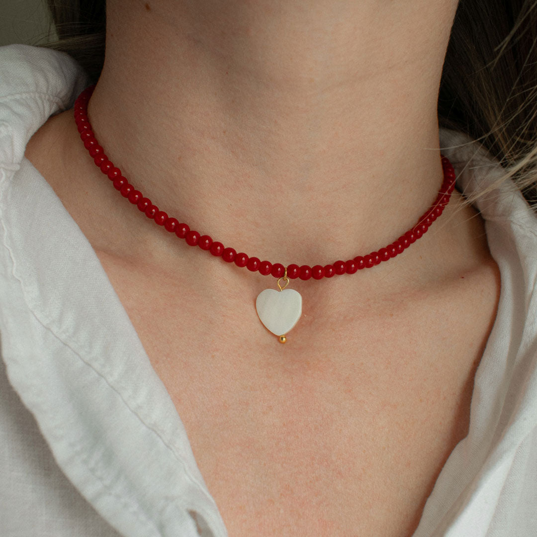Red Beaded Heart Necklace